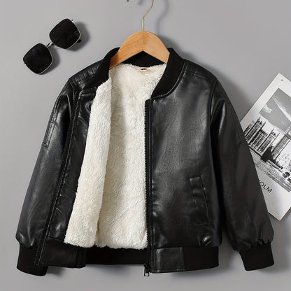 Youngsters' Winter Biker Jacket - Cozy & Stylish Casual Outerwear with White Fur Trim, Waterproof, Zip-Up, Round Neck, Long Sleeve - Perfect for Skiing & Streetwear, Size H