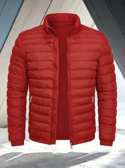 Men's Slim Fit Winter Jacket with Stand Collar, Zip Front