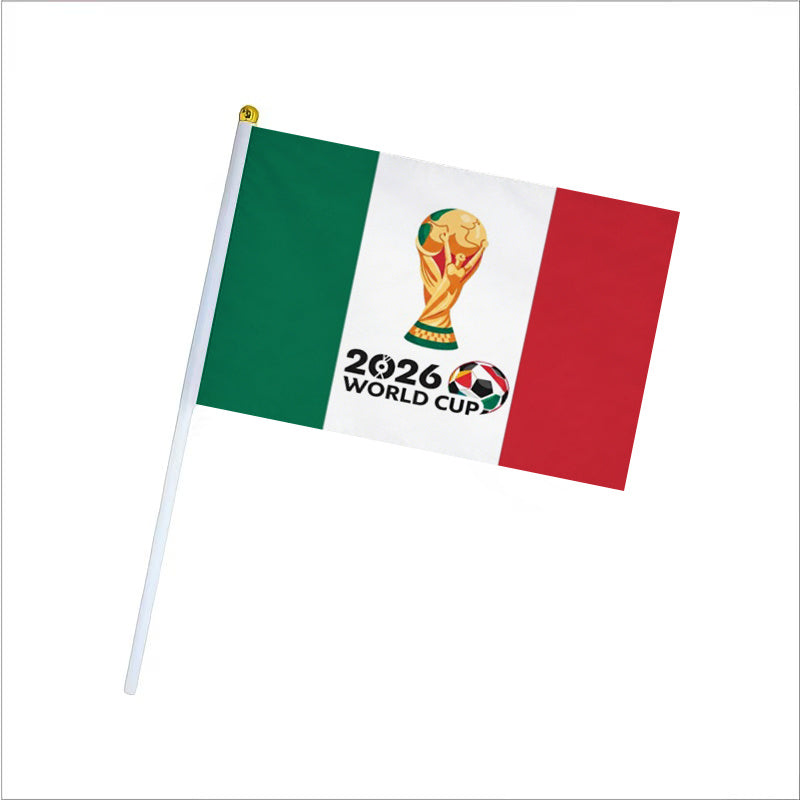 Աշխարհի գավաթի երկրպագուի ձեռքի դրոշակ Մեքսիկայի դրոշով և գավաթով
