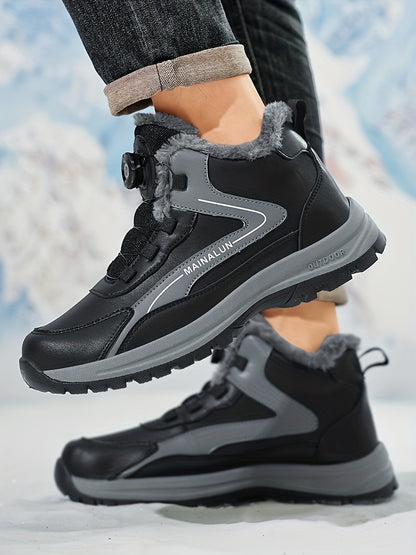 MAINALUN Men'S High-Top Winter Snow Boots - Heavy-Duty Warm Hiking Shoes with Plush Lining, Non-Slip PVC Sole, All-Terrain Traction - Heavy-Duty Winter Boots for Skiing, Snowboarding, Ice Fishing - Lightweight & Warm - Ideal