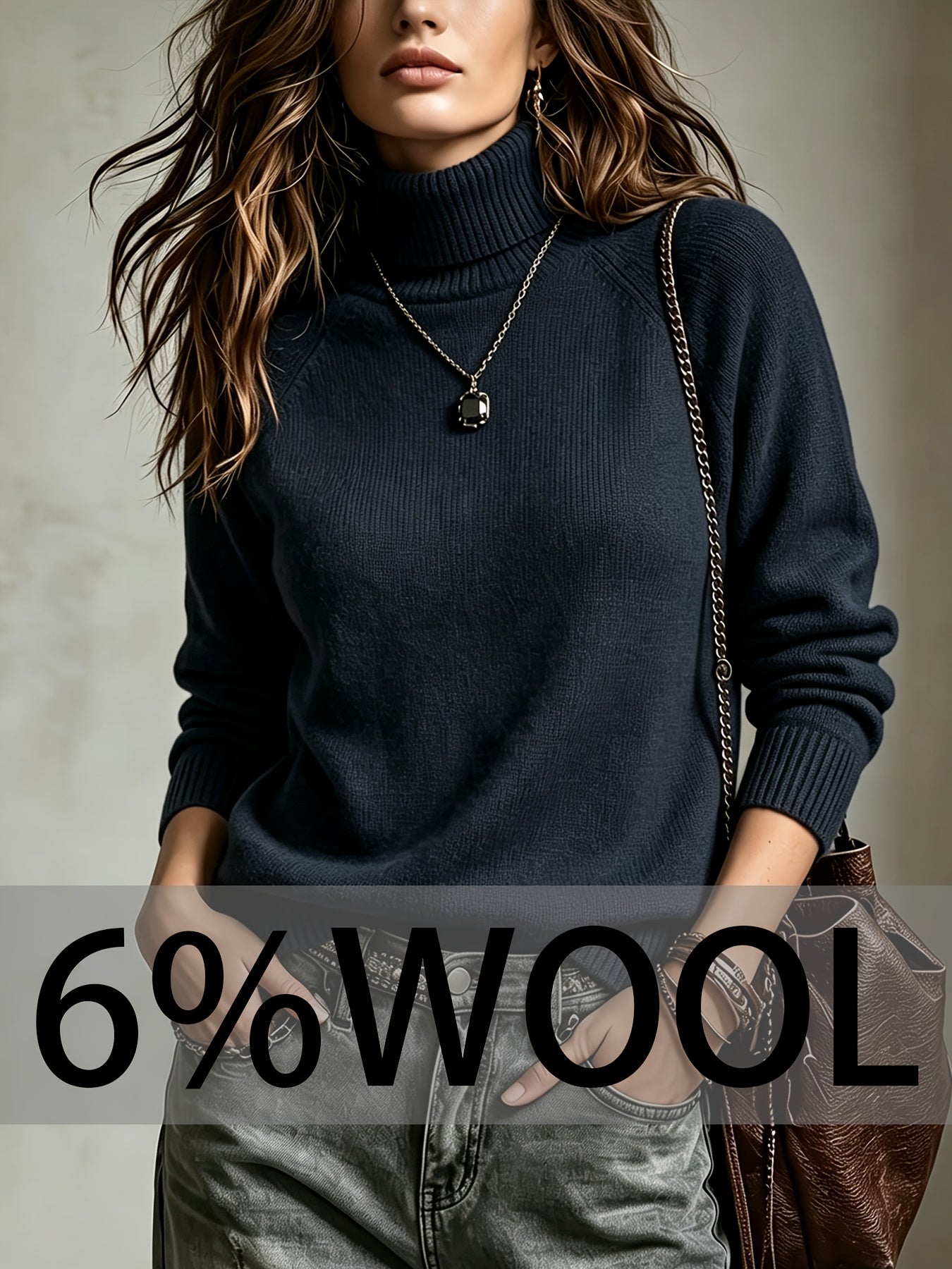 Women's Autumn Winter Wool Blend High-Neck Pullover Sweater
