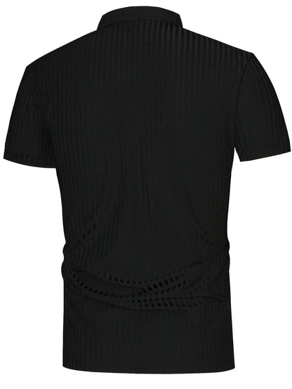 Men's Vintage Short Sleeve Polo Shirt - Soft Stretch Polyester - ayq