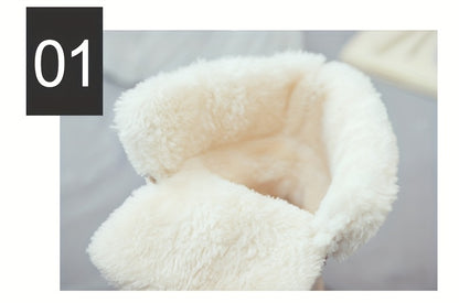 Women'S Winter Boots - Thick Platform Sole for Height & Traction, Lace-Up Mid-Calf Boots with PU Synthetic Cover Upper, Non-Slip PVC Outsole - Beige/White Cold Weather Shoes for Everyday, Formal, Party - Easy-Clean & Durable