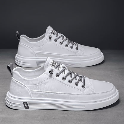 Men's Stylish White Low-Top Sneakers with Feather Design - Slip-Resistant, Lace-Up Casual Shoes for Casual Attire, Walking, Jogging & Travel | Breathable PU Upper, Durable PVC Sole, Comfortable Fabric Lining