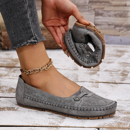 Large Size Trendy Retro Lightweight Metal Buckle Decorative Comfortable Soft Versatile Women's Flat Slip-On Shoes