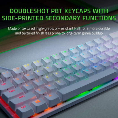Razer Huntsman Mini (Purple Switch) - Compact 60% Gaming Keyboard (Clicking Optical Switches, Doubleshot PBT Keycaps, Removable USB-C Cable) QWERTY US Layout | Mercury White