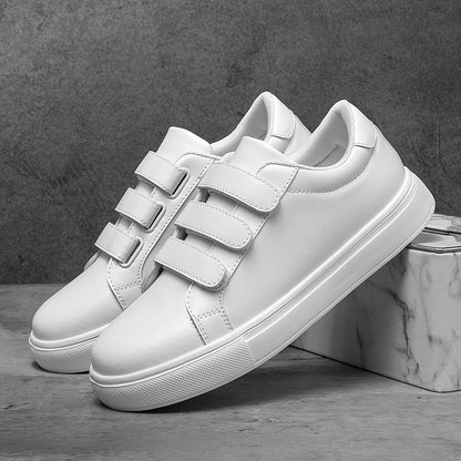 Men's Trendy White Skate Shoes with Hook-and-loop Fastener Closure, Lightweight & Comfortable Casual Sneakers for Casual Attire, Flat Sole, PU Upper, EVA Sole, Fabric Lining, Perfect for Running, Walking, and Street Style