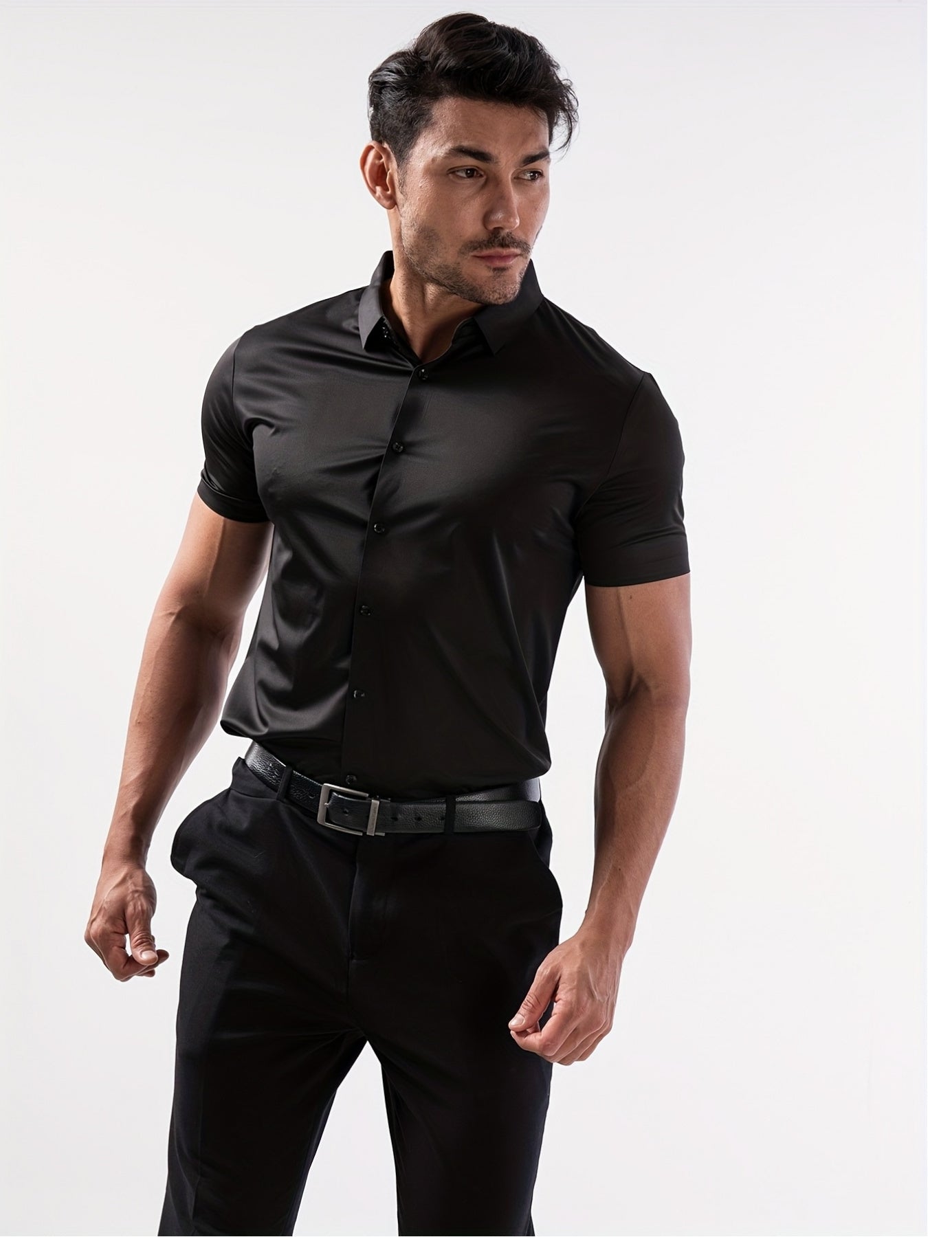 Men’s High-Stretch Lapel Short-Sleeve Shirt for Summer Casual