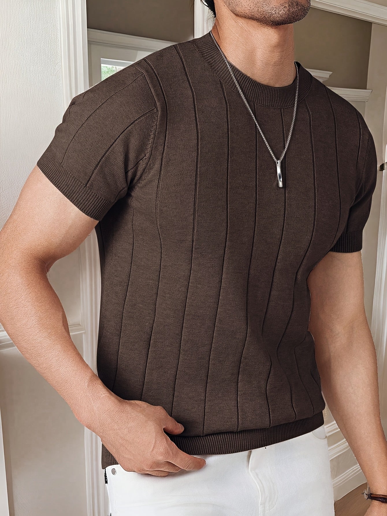 Men's Summer Viscose Knit Short-Sleeve Crew Neck T-Shirt