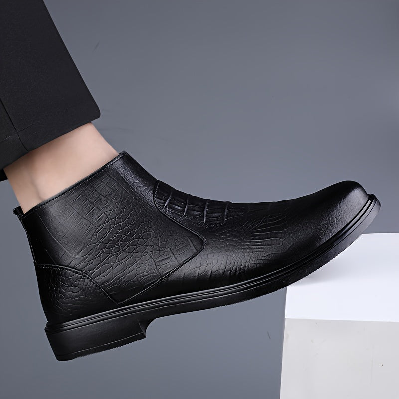 Men'S Genuine Winter Boots - Slip-Resistant Rubber Sole, Zipper Closure, Cushioned Insole - Cold Weather Ankle Boots for Ice, Snow, and Everyday - Black - Ideal for Formal & Casual Outfits, Winter Shoes, Ice Traction Footwear