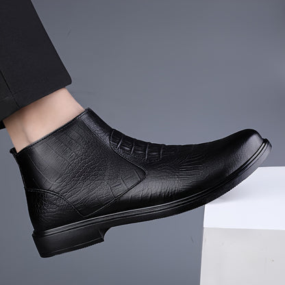 Men'S Genuine Winter Boots - Slip-Resistant Rubber Sole, Zipper Closure, Cushioned Insole - Cold Weather Ankle Boots for Ice, Snow, and Everyday - Black - Ideal for Formal & Casual Outfits, Winter Shoes, Ice Traction Footwear