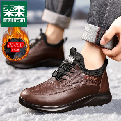 Mulinsen Men's Winter Snow Boots - Warm Fleece Lined, Anti-Slip, Durable Lace-Up Ankle Hiking Shoes with Elastic Shoelaces for Outdoor Adventures, Mulinsen