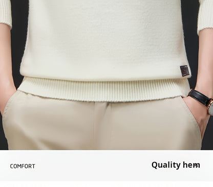 This Thick, Round-Neck Long-Sleeve Sweater for Men Features a Soft And Comfortable Design with Stylish Striped Edges, Perfect for Outdoor Gatherings And Everyday Wear, And Can Be Layered