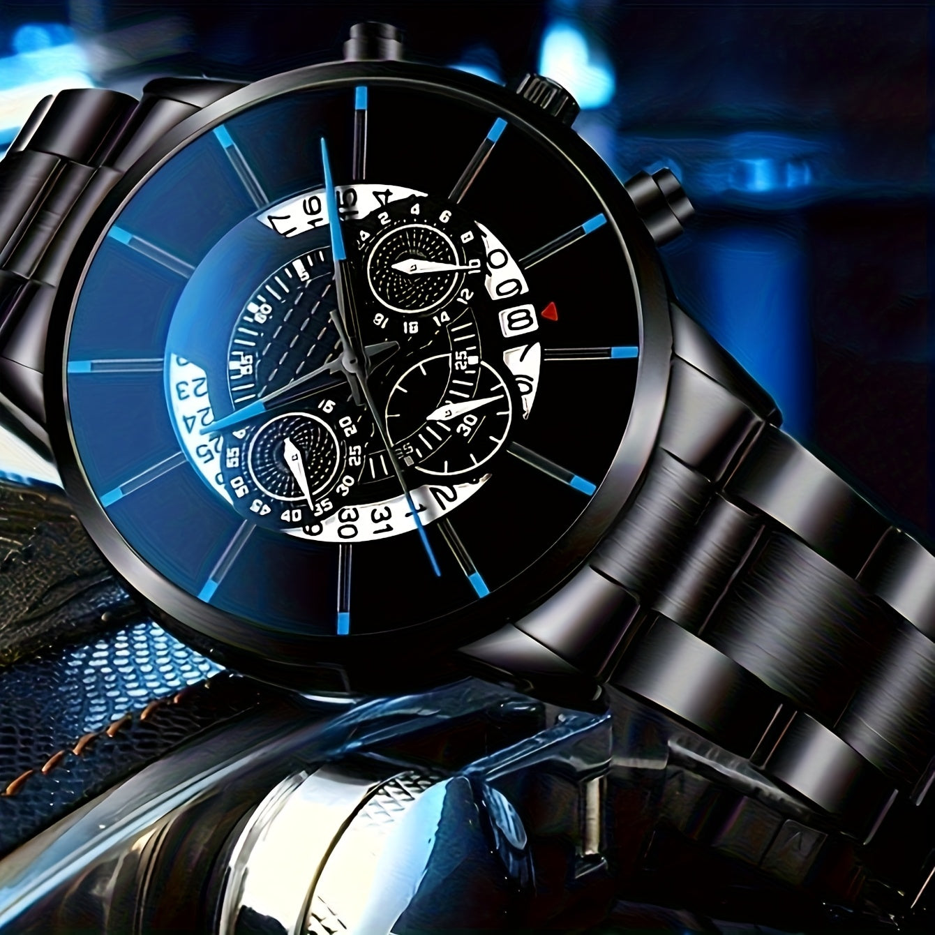 3 հատ տղամարդու էլեգանտ գործնական պողպատե ժապավենով ժամացույց + մինիմալիստական ​​թեթև դրամապանակ և գոտի, անակնկալ նվեր նրա համար Սուրբ Ծննդյան, Սուրբ Վալենտինի օրվա, ծննդյան օրվա համար