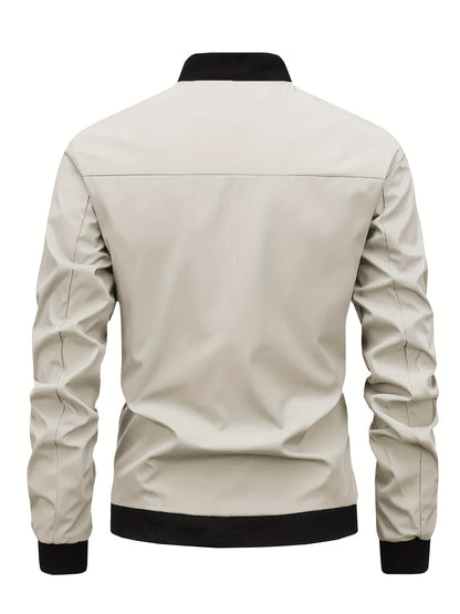 Men's Stylish Windproof Jacket - Solid Color, Stand Collar, Zip-Up with Pockets, Lightweight Polyester for All Seasons, Casual & Outdoor Wear, Allseason Jacket | Zipup Jacket | Polyester Jacket, Windbreaker Jacket