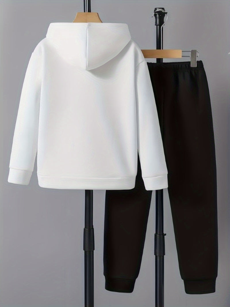 Boys' 2pcs Hoodie and Sweatpants Set with EMPORIO Print, Polyester Material, Comfortable Fit for Autumn/Winter Wear, Perfect for Daily Use and Outdoor Activities | Back-to-School Gift | Ideal for Home Sports | Essential for R