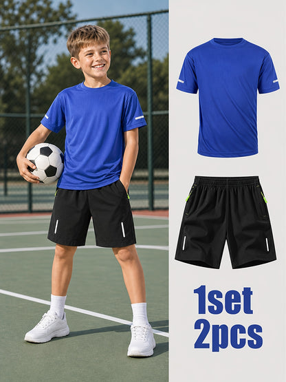Boys' Quick-Dry Summer Shirt & Shorts Set with Reflective Strips