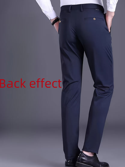 2pcs Men's Straight Leg Dress Pants, TR Fabric, Navy Blue & Black, Formal Business Suit Trousers for Office or Casual Wear, Lightweight Polyester Blend, Glossy Finish, Mid-Rise, All-Season