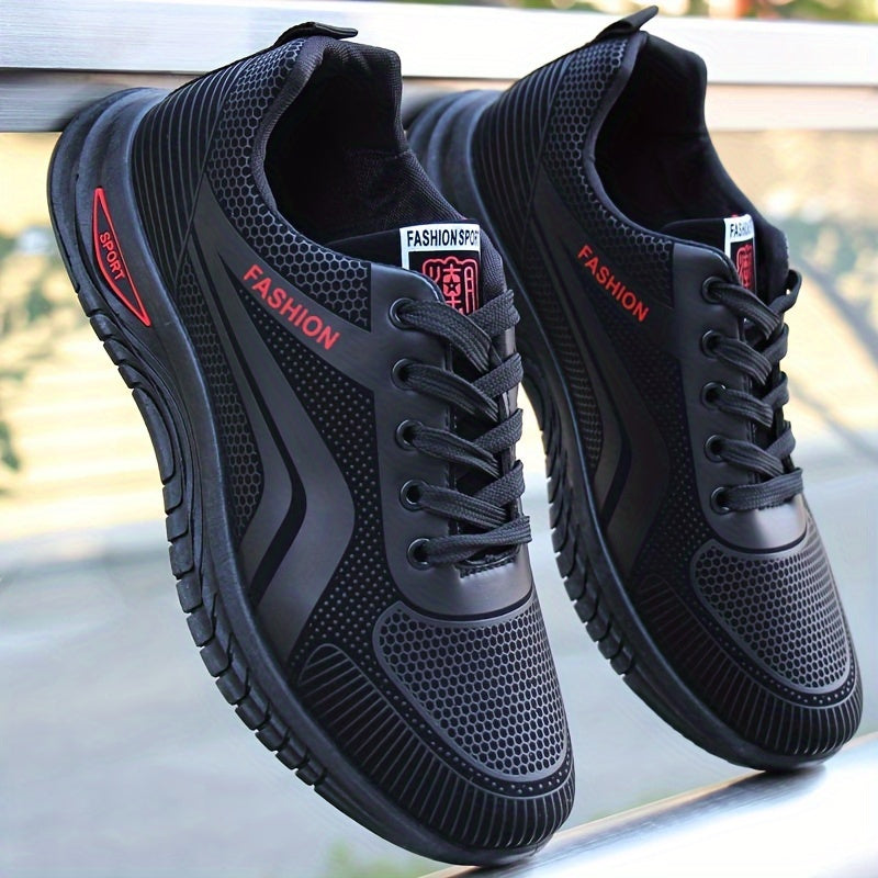 Men's Trendy Striped Running Shoes Lace Up Breathable Low Top For Outdoor Walking Jogging Casual Activities All Seasons