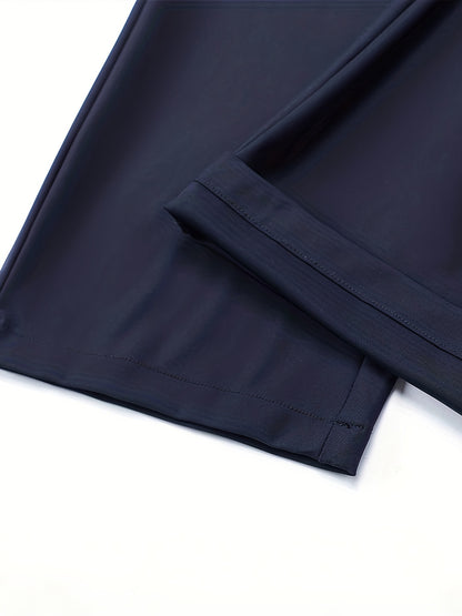 Men'S Classic Black Dress Pants - Nylon Blend, Straight Leg, Straight Leg Pants for Business Occasions