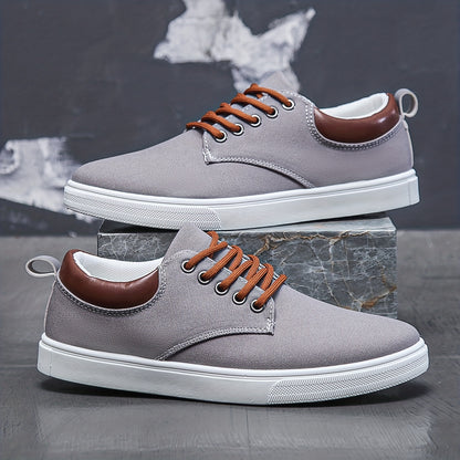 Men's Low Top Casual Canvas Skate Shoes, Breathable Lace-up Casual Flats For Outdoor Walking Driving, Men's Street Footwear