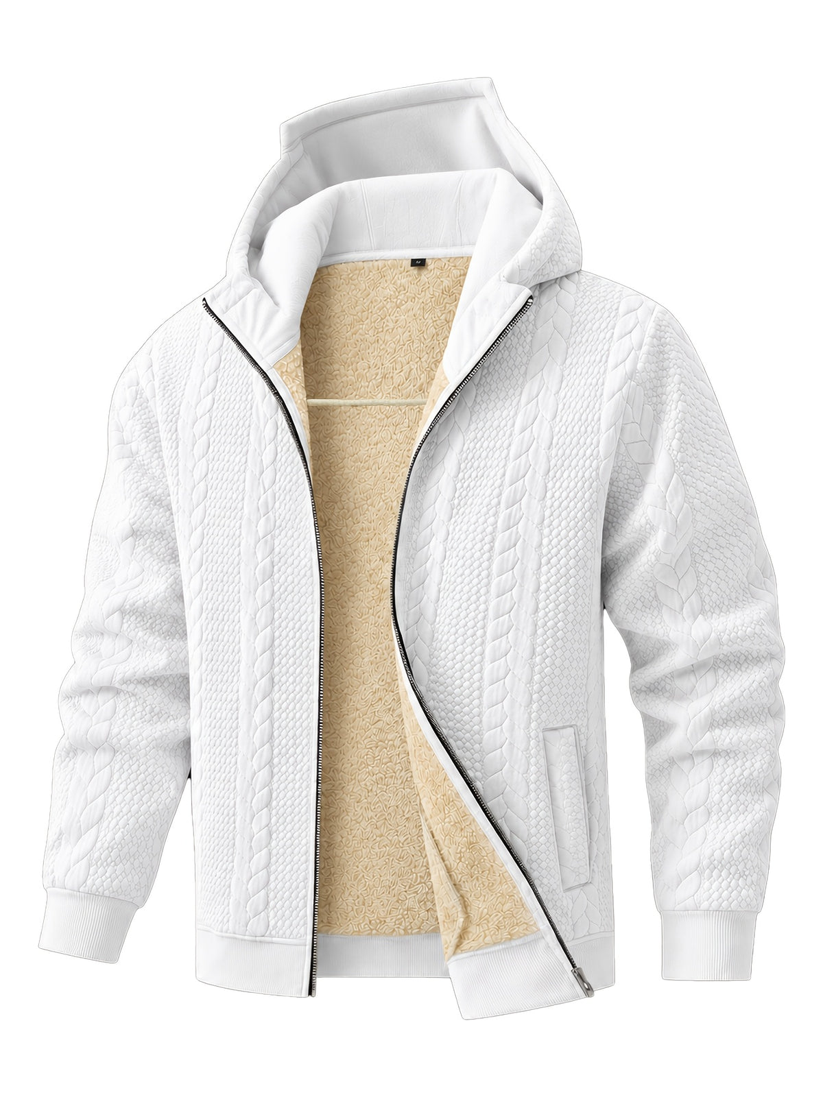 Men's Thickened Hooded Jacket with Cable Knit Embossing