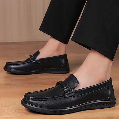 Men's Casual Genuine Leather Loafers with Adjustable Buckle, All-Seaso