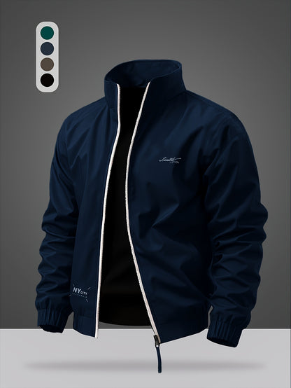 Men's Casual Polyester Sports Jacket with Alphabet Print