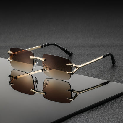 Men's Metal Square Rimless Glasses Vintage Zinc Alloy Frames