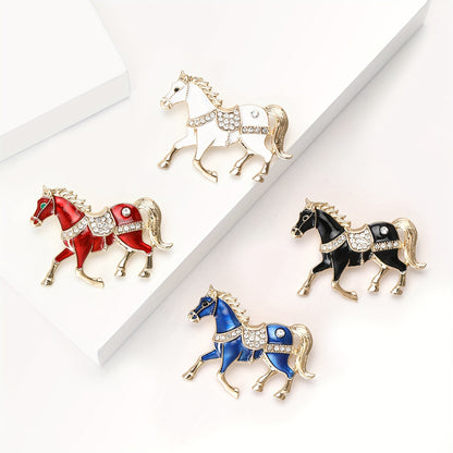 1pc Enamel Dripping Oil Inlaid Rhinestone Pony Fashion Brooch | Creative Ethnic Style Horse Badge Pin, High-End Design Couple Accessories, Exquisite Suit Corsage Party Decoration, Suitable for Christmas, Year of the Horse, Eq