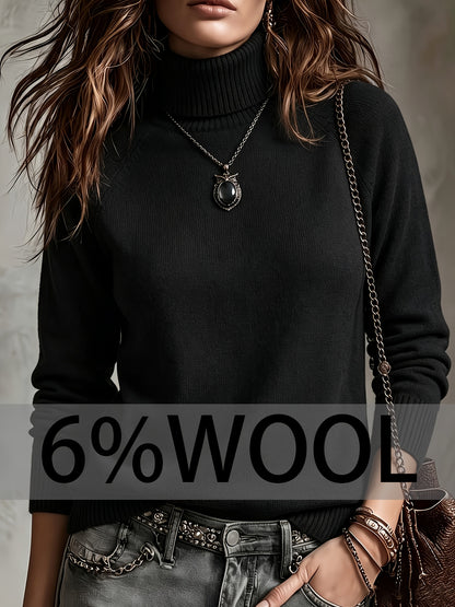 Women's Autumn Winter Wool Blend High-Neck Pullover Sweater