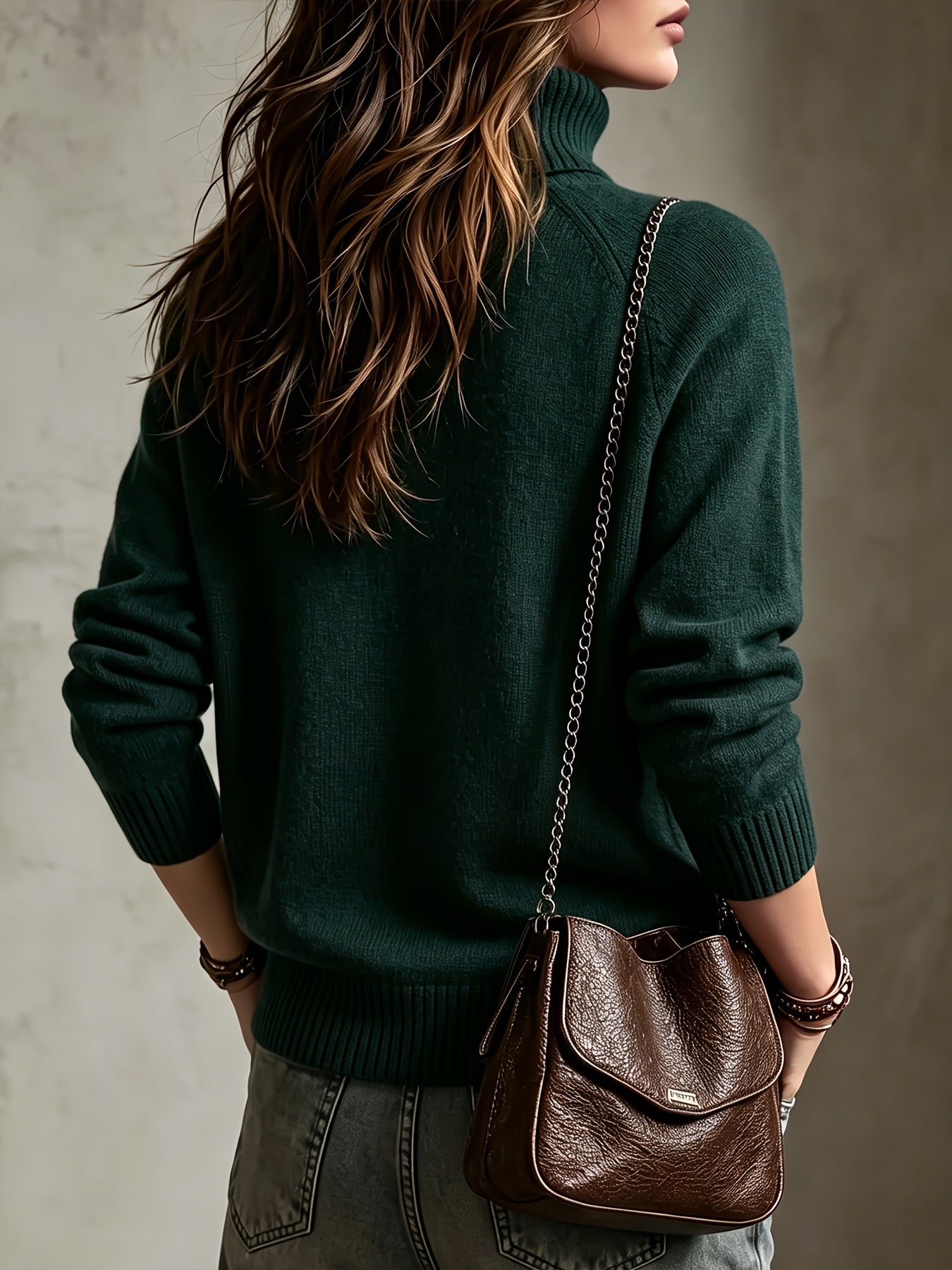 Women's Autumn Winter Wool Blend High-Neck Pullover Sweater