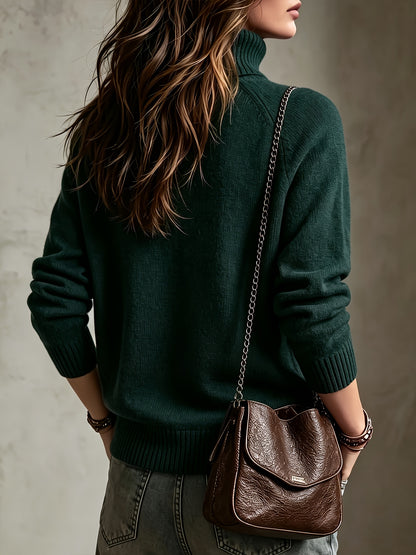 Women's Autumn Winter Wool Blend High-Neck Pullover Sweater