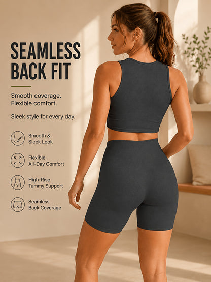 Women's Seamless Ribbed Cropped Tank & Butt-Lifting Yoga Shorts