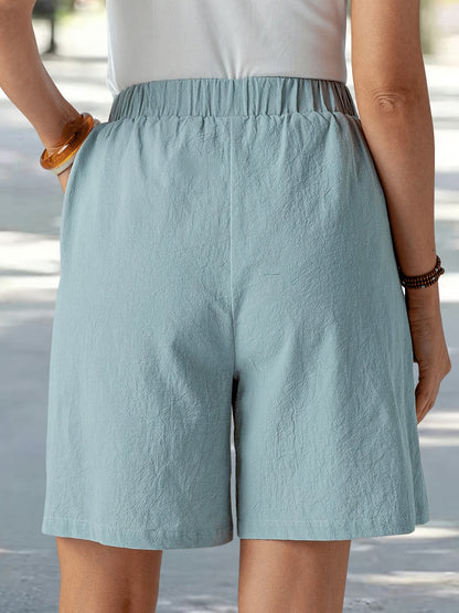 Women'S Elegant Solid Color Casual Comfort Shorts, 95% Polyester 5% Elastane, Summer Woven Fabric, 120g/m², Loose Fit - Navy Blue