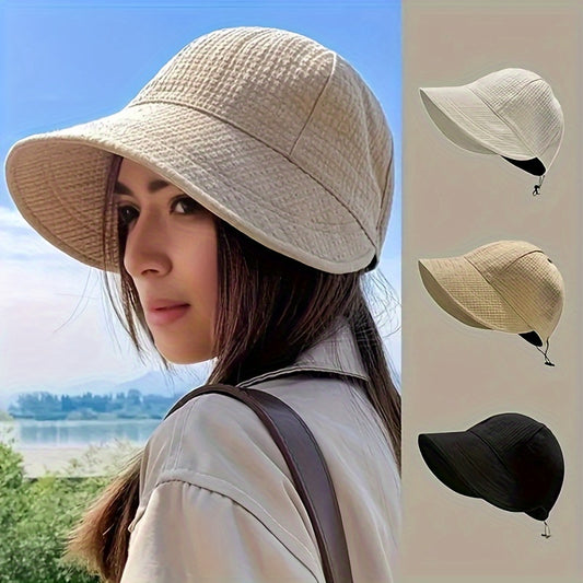 Women's Wide Brim Sun Hat, UPF UV Protection, Adjustable Drawstring, Foldable Braid Hat for Hiking and Fishing, Solid Color Polyester, Outdoor Beach Hat, Fishing Hat, Braided Hat, Sunshade Hat