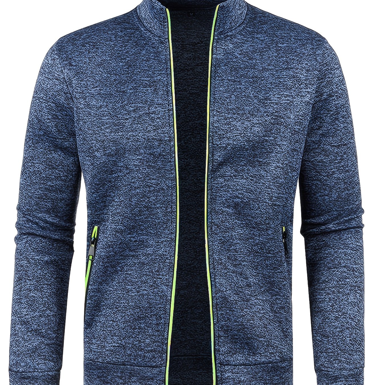 Men's Stand Collar Jacket - Full-Zip Casual Athletic Coat, Light Grey with Lime Accents, Zippered Front Closure for Gym, Office, Everyday - Machine Washable Outerwear, Gym Wear, Sporty Design, Smooth Texture, Lightweight Coat