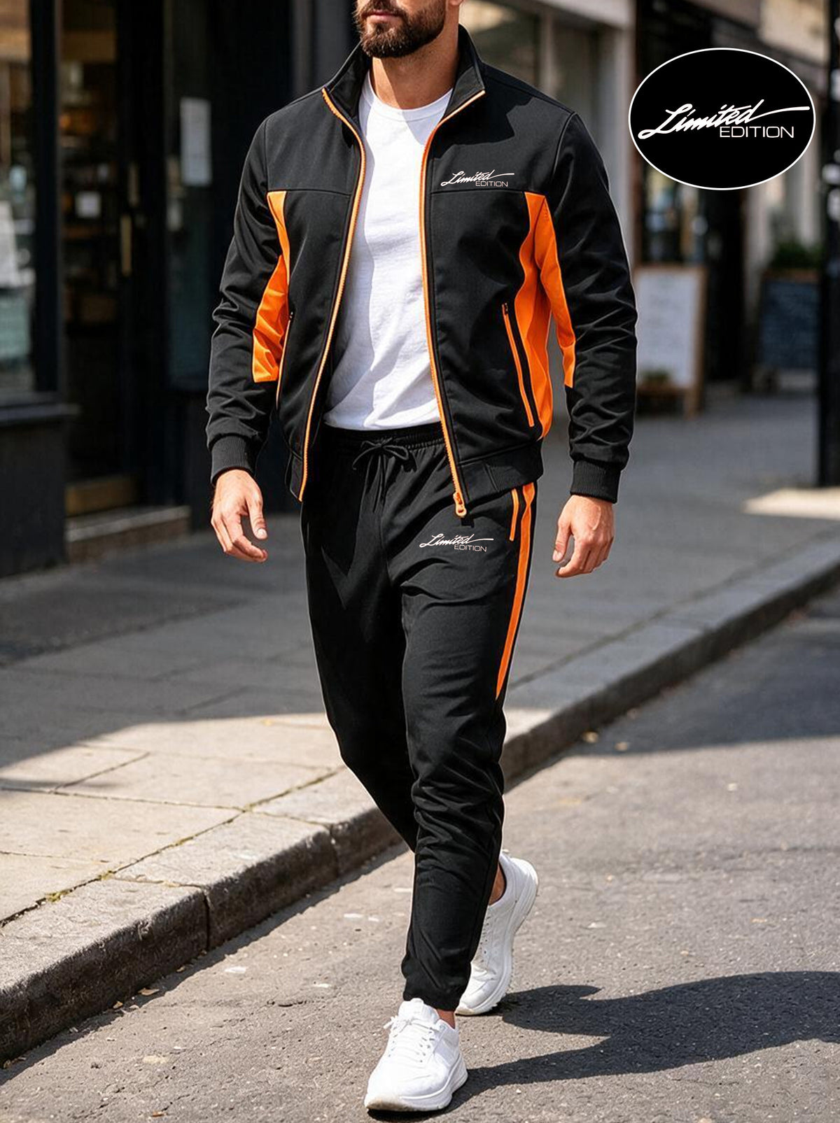 Men's Spring/Fall Stand Collar Zipper Tracksuit Set