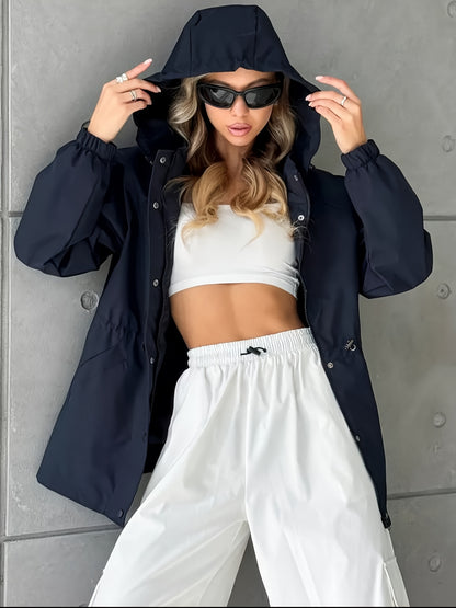 Աշնանային և ձմեռային կանացի նորաձև միագույն քամուց պաշտպանիչ բաճկոն