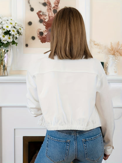 Women'S Chic Blazer Jacket - Elegant White Button-Front Coat, All-Season Office & Everyday Outerwear for Women, Professional Casual Outerwear with Button Closure, Versatile Layering, Classic Design, Durable Fabric, Stylish Co