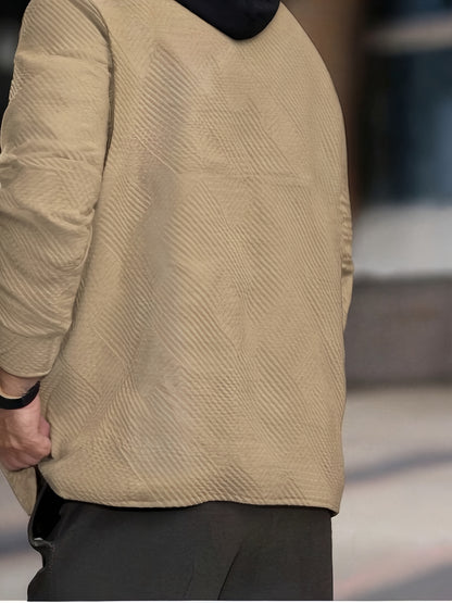 Տղամարդու առօրյա գլխարկով սվիտեր - միագույն երկար թևքով սվիտեր՝ կոճակներով առջևի մասով, սովորական չափսի աշնանային ձմեռային վերնազգեստ ամենօրյա զբոսանքների համար, սվիտեր-բաճկոն, դիմացկուն գործվածք, տրիկոտաժե