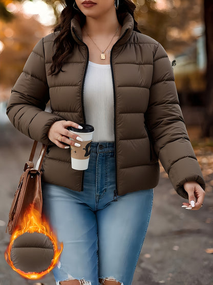 Կանացի էլեգանտ ձմեռային տաք բաճկոն՝ կայծակաճարմանդով, առջևի մասում՝ A-գծի ուրվագիծ և կանգնած օձիք - Բեժ/սպիտակ վերարկու՝ կայծակաճարմանդով, լվացքի մեքենայով լվացվող վերնազգեստ՝ ամենօրյա և պաշտոնական միջոցառումների համար - Cozy Winter Outer J