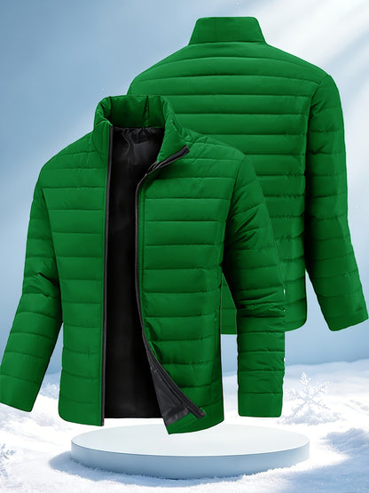 Men's Winter Warm Windproof Jacket with Stand Collar and Zippered Pock
