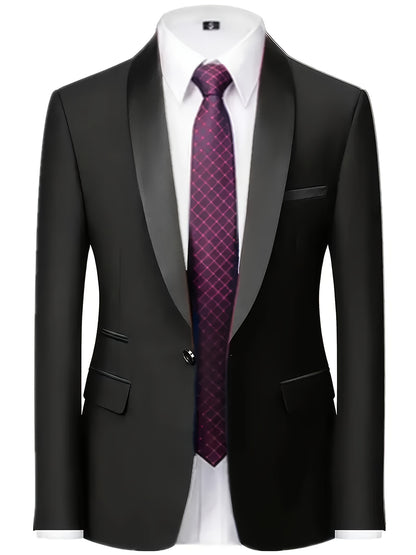 Men's Classic Solid Color Suit Set 2pcs, Suit Jacket + Trousers, Suitable for Business Meetings, Parties, Weddings and Graduation Ceremonies, No Tie