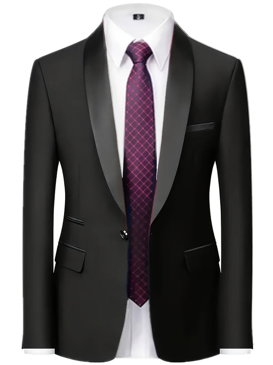 Men's Classic Solid Color Suit Set 2pcs, Suit Jacket + Trousers, Suitable for Business Meetings, Parties, Weddings and Graduation Ceremonies, No Tie