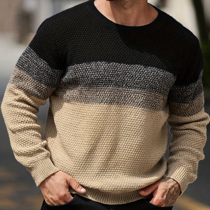 Տղամարդու ձմեռային գրադիենտային գունային բլոկներով տրիկոտաժե սվիտեր - ազատ չափի ոճի օմբրե խառնուրդ (տաք կլոր վզով սվիտեր)՝ ցուրտ եղանակի, առօրյա և էլեգանտ առօրյա հագուստների համար - անթափանցիկ ազատ չափի վերնաշապիկ