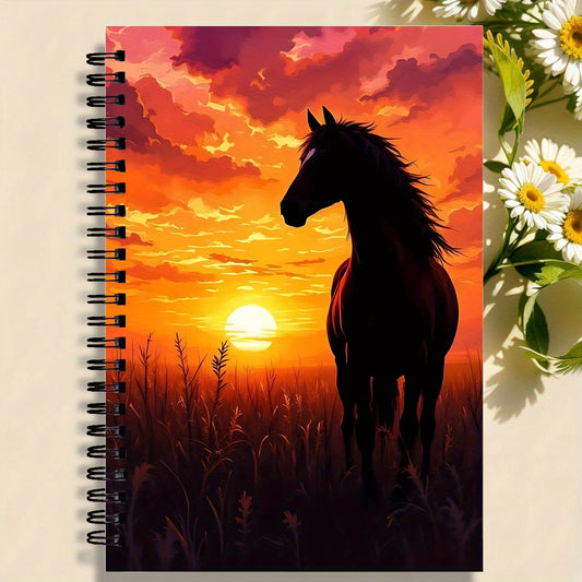 Sunset Horse Spiral Notebook - College Grid Design, High-Quality Paper Suitable for Office, School & Art Notes - Perfect Gift for Friends, Teachers, Students, Sisters & Brothers, Horse Theme with Serene Patterns and Artistic