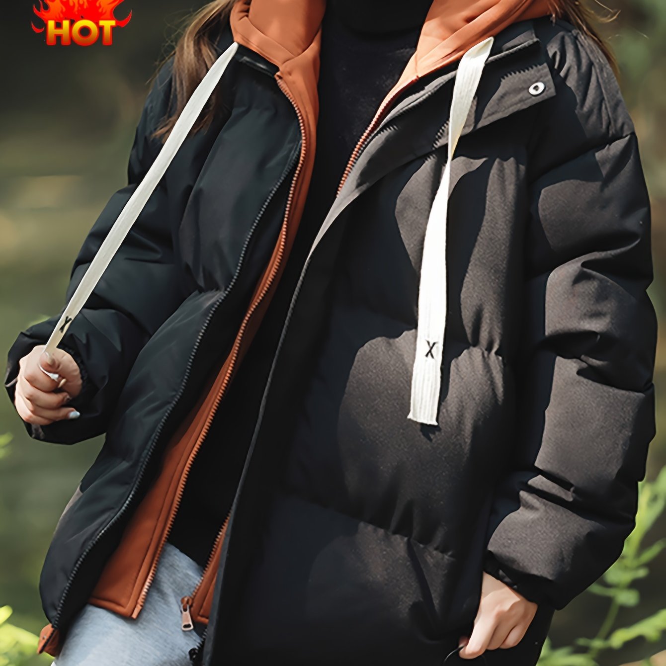 Կանացի բաց կապույտ, գլխարկով փքված բաճկոն - հարմարավետ, բրդյա ծածկույթով ձմեռային վերարկու՝ լարերով, առօրյա ոճ՝ ցուրտ եղանակի համար, ձմեռային վերարկու