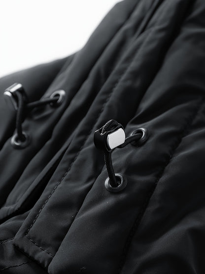 Men's Winter Jacket 100% Polyester Windproof Thermal Insulated Hooded with Detachable Hood, College Style Letter Pattern Zipper Front, Regular Fit for Skiing Outdoor Activities & Daily Wear