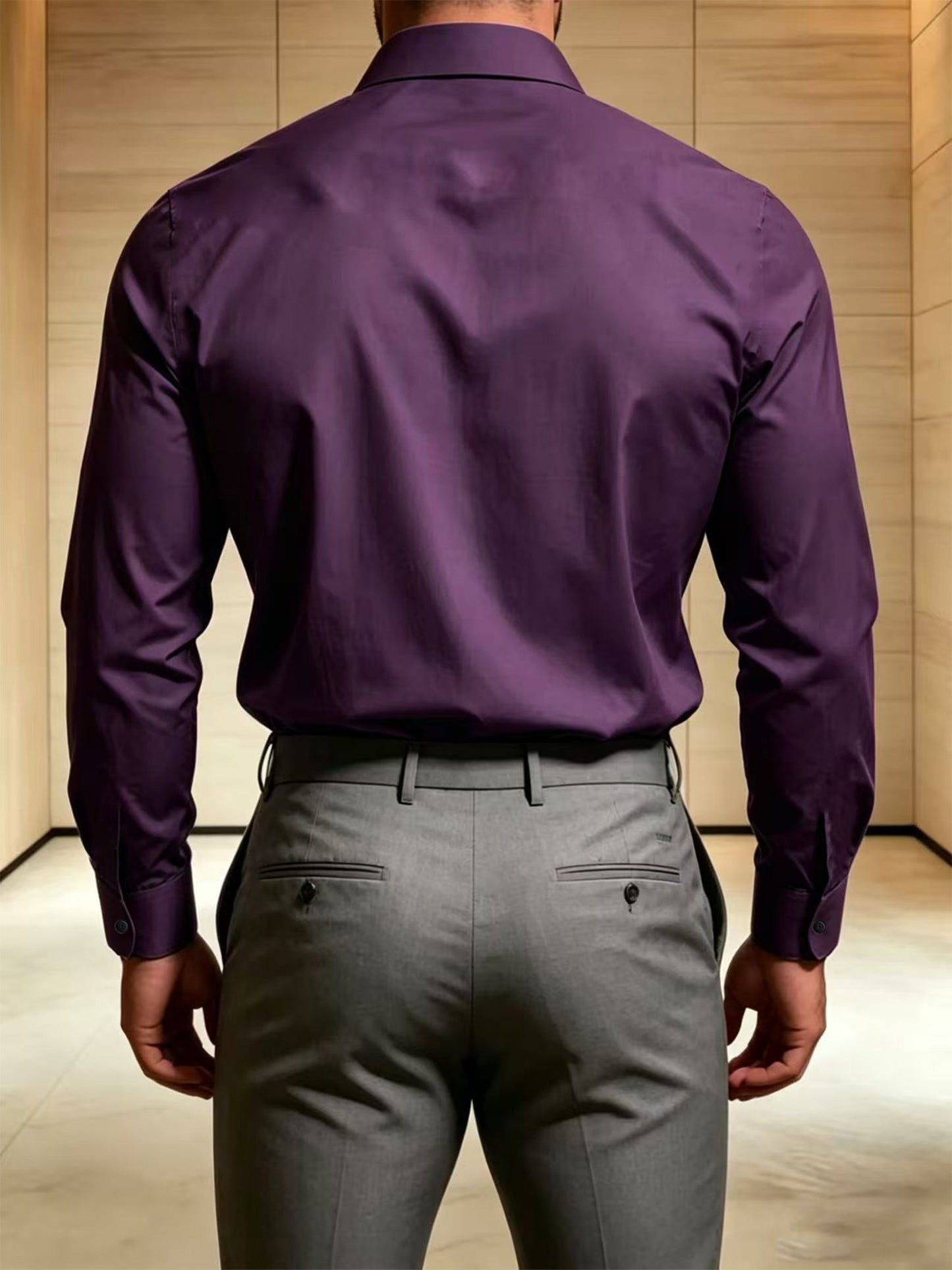Men's Business Casual Shirt and Trousers Set - Polyester, All Season